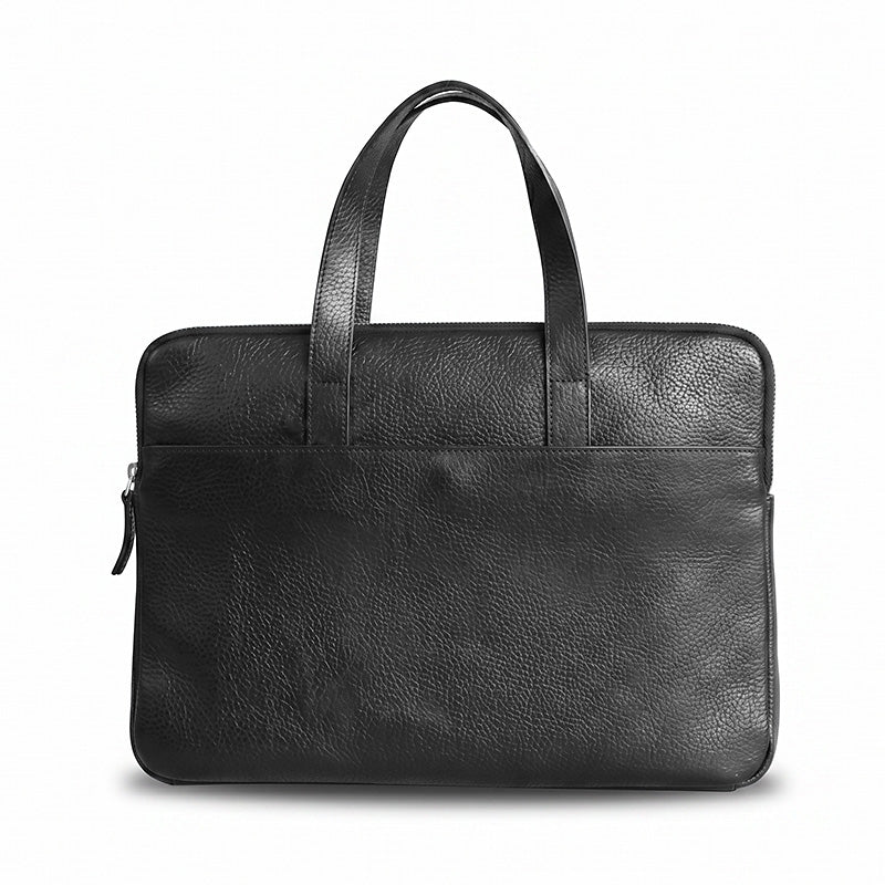 Slim Vegetable Tanned Leather Laptop Briefcase Minimalist Top Handle Work Bag