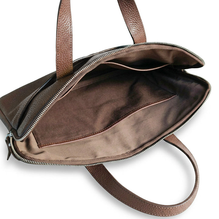 Slim Vegetable Tanned Leather Laptop Briefcase Minimalist Top Handle Work Bag