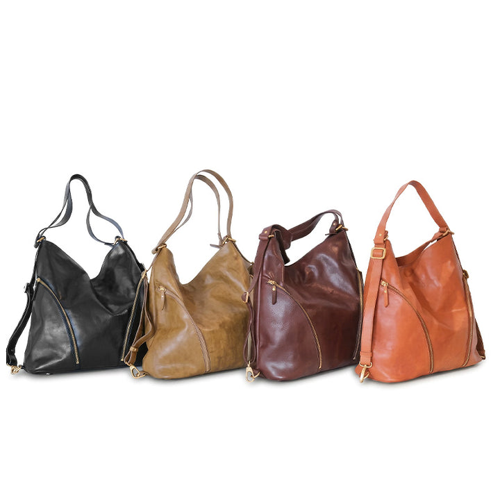 Vegetable Tanned Leather Convertible Backpack Shoulder Bag for Women