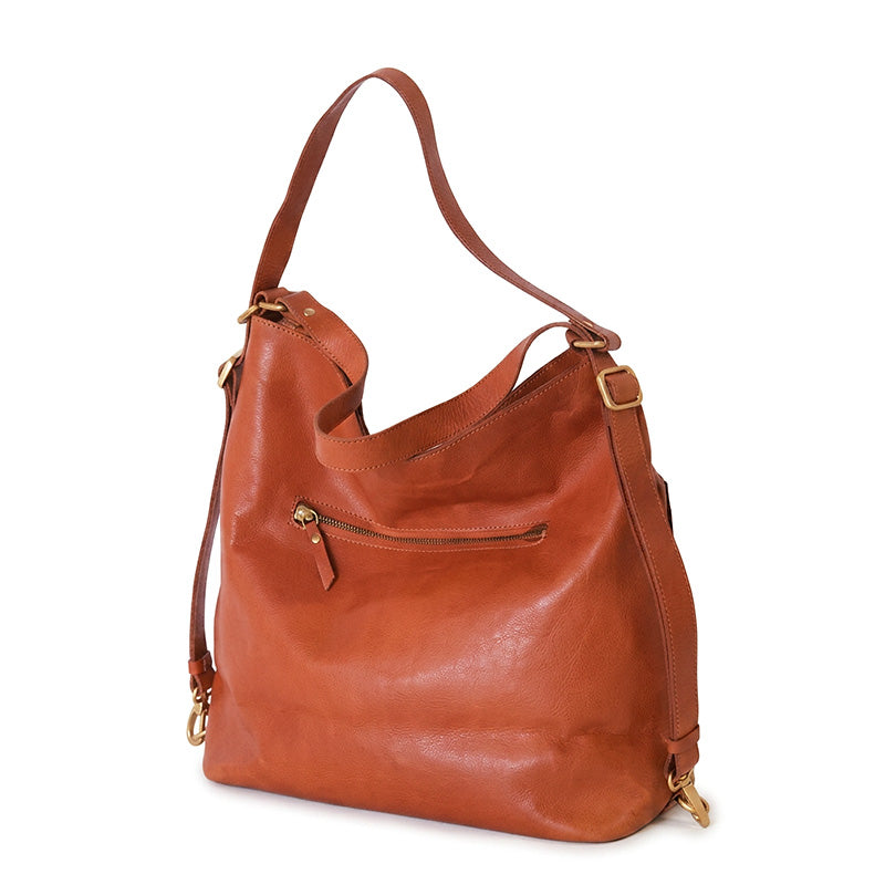 Vegetable Tanned Leather Convertible Backpack Shoulder Bag for Women
