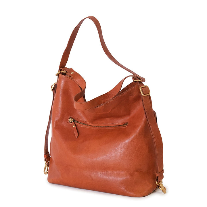 Vegetable Tanned Leather Convertible Backpack Shoulder Bag for Women