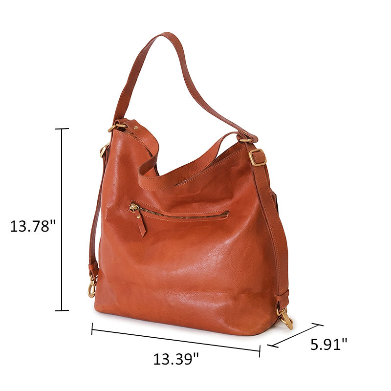 Vegetable Tanned Leather Convertible Backpack Shoulder Bag for Women