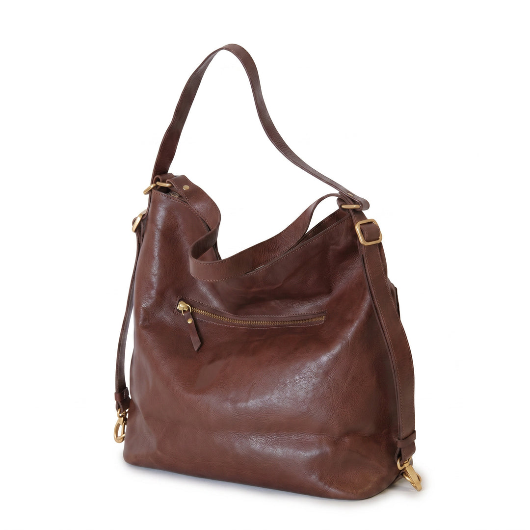 Vegetable Tanned Leather Convertible Backpack Shoulder Bag for Women