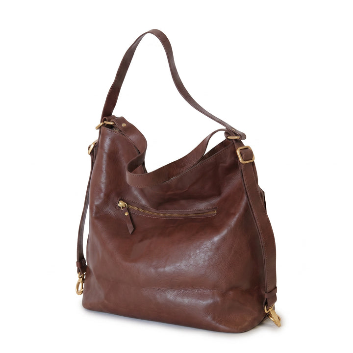 Vegetable Tanned Leather Convertible Backpack Shoulder Bag for Women
