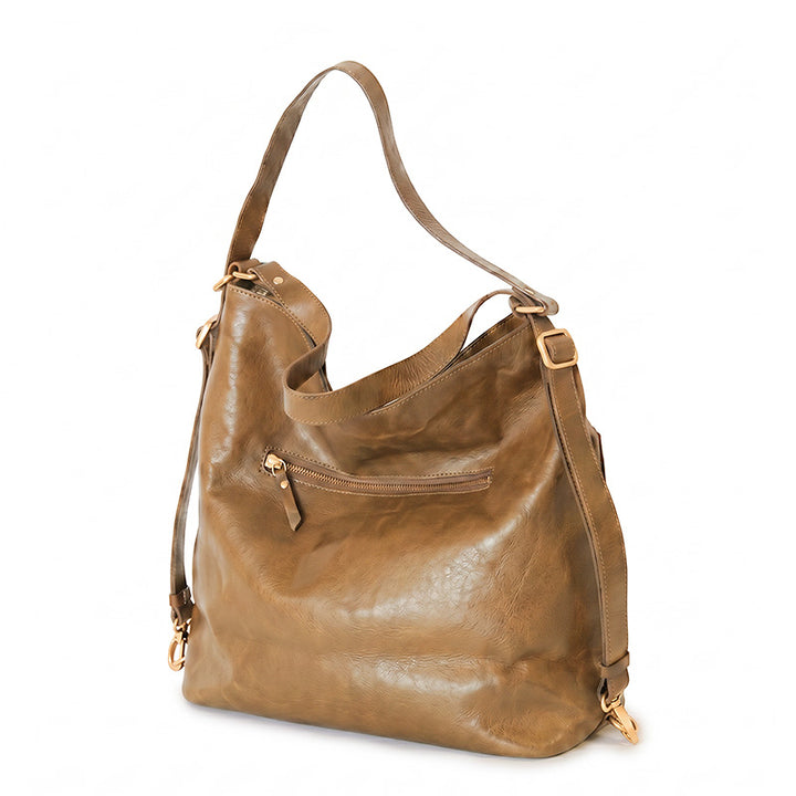 Vegetable Tanned Leather Convertible Backpack Shoulder Bag for Women