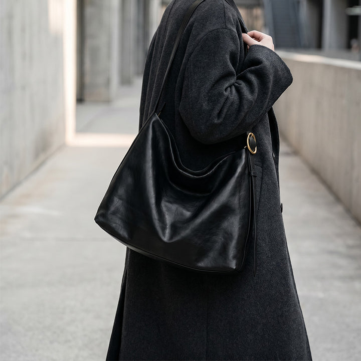 Sac fourre-tout polyvalent grande capacité en cuir de vachette tanné végétal