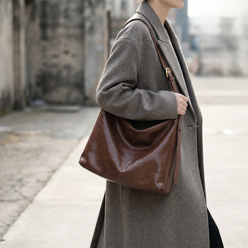 Sac fourre-tout polyvalent grande capacité en cuir de vachette tanné végétal