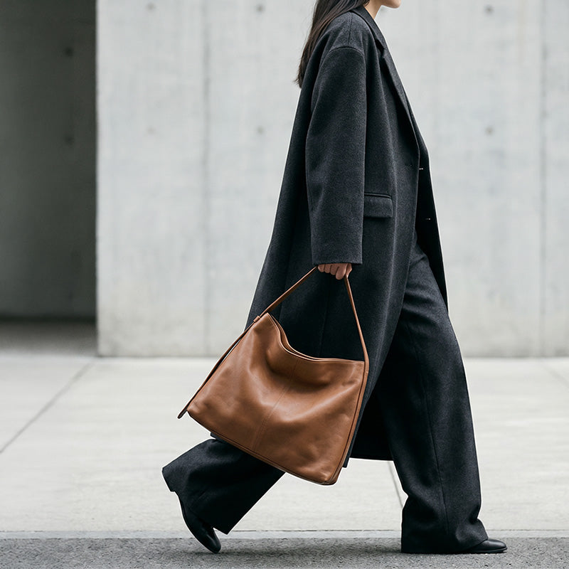 Sac fourre-tout polyvalent grande capacité en cuir de vachette tanné végétal