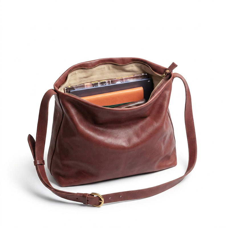 Sac fourre-tout polyvalent grande capacité en cuir de vachette tanné végétal