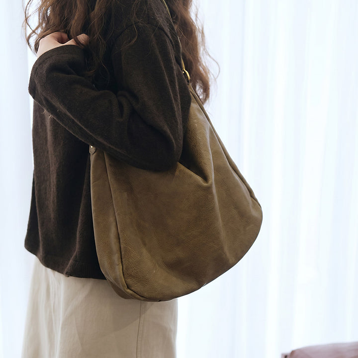 Sac fourre-tout polyvalent grande capacité en cuir de vachette tanné végétal