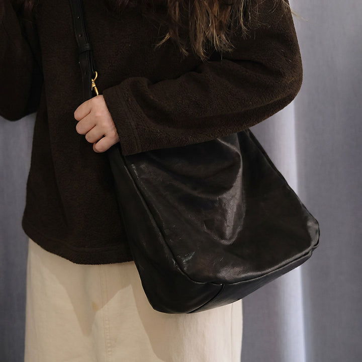 Sac fourre-tout polyvalent grande capacité en cuir de vachette tanné végétal