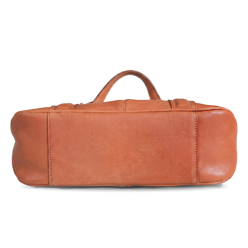 Vegetable Tanned Leather Top Handle Bag Structured Satchel with Crossbody Strap