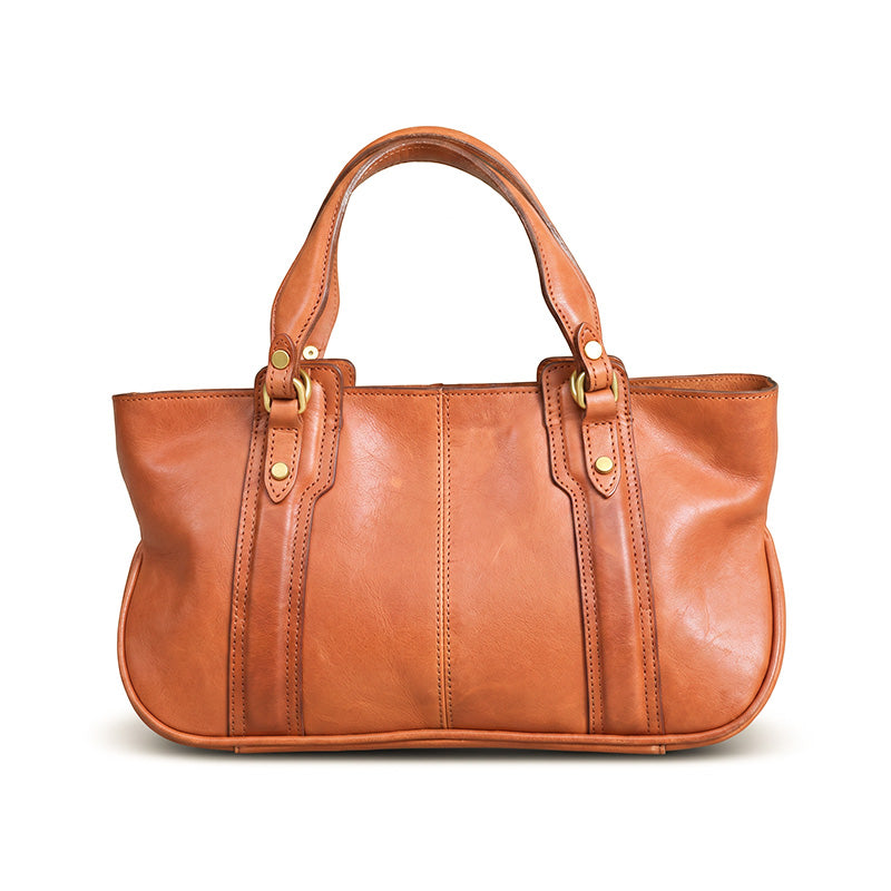 Vegetable Tanned Leather Top Handle Bag Structured Satchel with Crossbody Strap