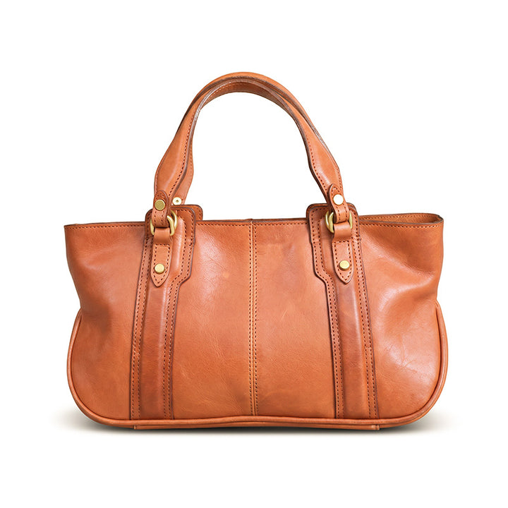 Vegetable Tanned Leather Top Handle Bag Structured Satchel with Crossbody Strap
