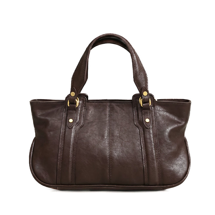 Vegetable Tanned Leather Top Handle Bag Structured Satchel with Crossbody Strap