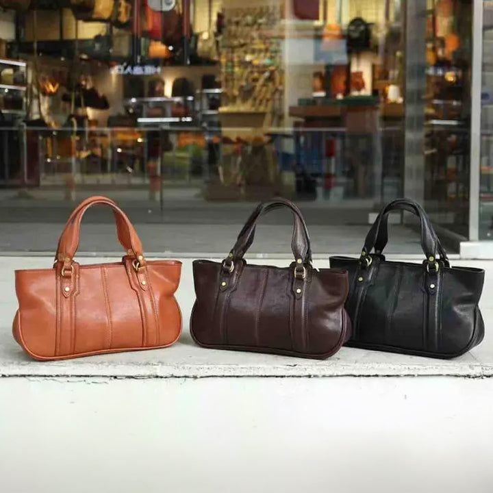 Vegetable Tanned Leather Top Handle Bag Structured Satchel with Crossbody Strap