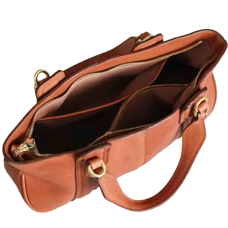 Vegetable Tanned Leather Top Handle Bag Structured Satchel with Crossbody Strap