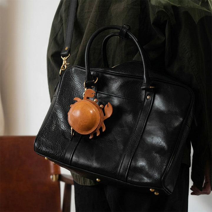 Vegetable Tanned Leather Top Handle Bag Weekender Travel Bag with Laptop Compartment