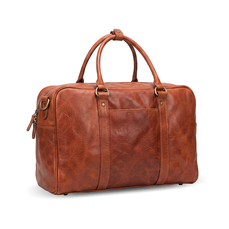 Vegetable Tanned Leather Top Handle Bag Weekender Travel Bag with Laptop Compartment