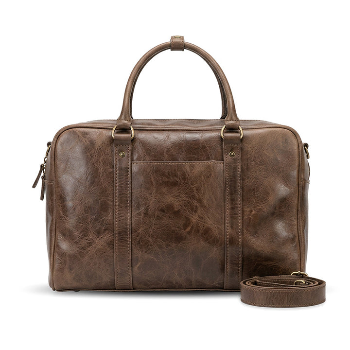Vegetable Tanned Leather Top Handle Bag Weekender Travel Bag with Laptop Compartment