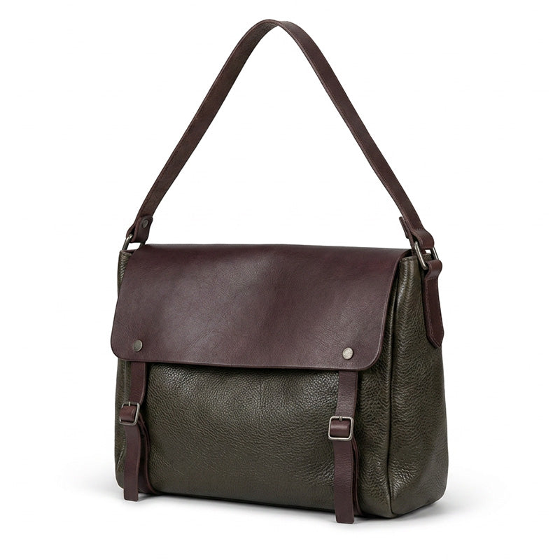 Vegetable Tanned Leather Messenger Bag Vintage Flap Crossbody Laptop Bag 13"
