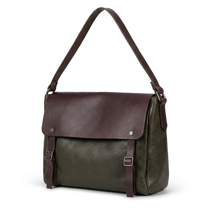 Vegetable Tanned Leather Messenger Bag Vintage Flap Crossbody Laptop Bag 13"