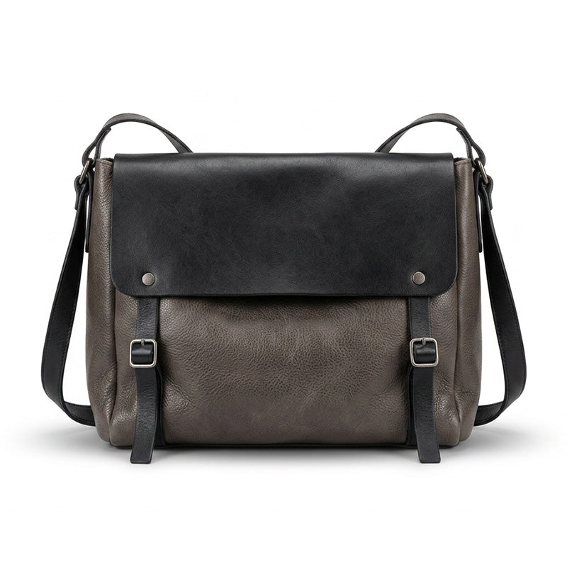 Vegetable Tanned Leather Messenger Bag Vintage Flap Crossbody Laptop Bag 13"