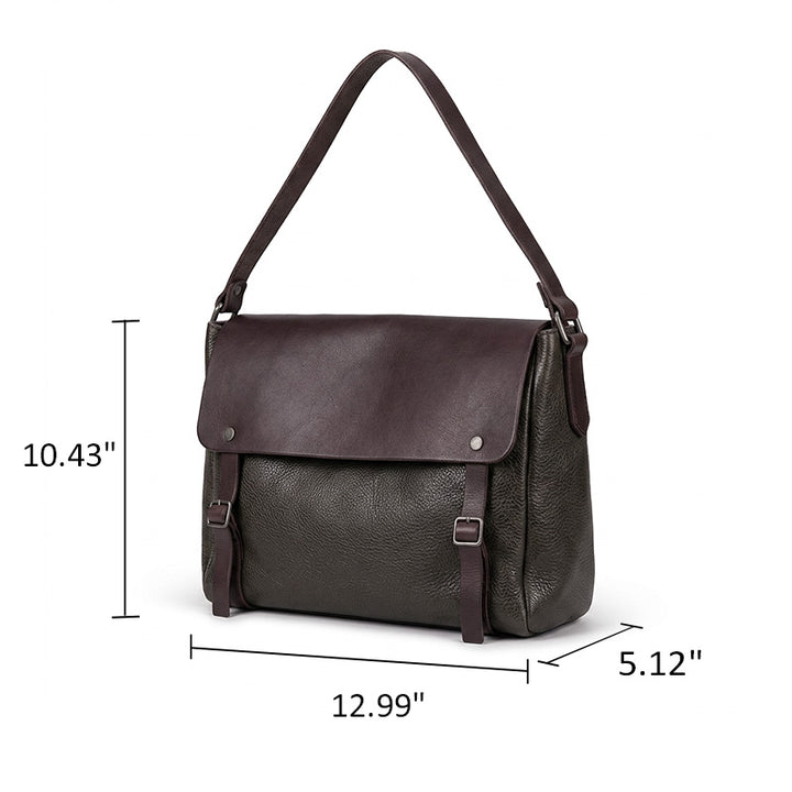 Vegetable Tanned Leather Messenger Bag Vintage Flap Crossbody Laptop Bag 13"