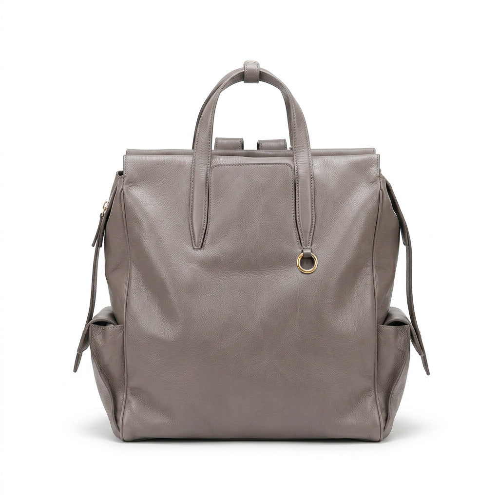 Vegetable Tanned Leather Backpack Large Top Handle Work Bag with Laptop Compartment