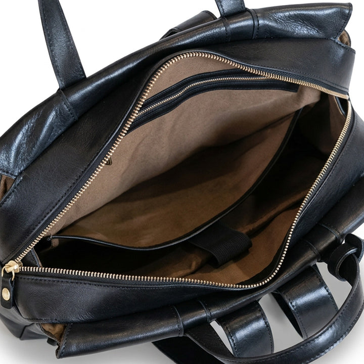 Vegetable Tanned Leather Backpack Large Top Handle Work Bag with Laptop Compartment
