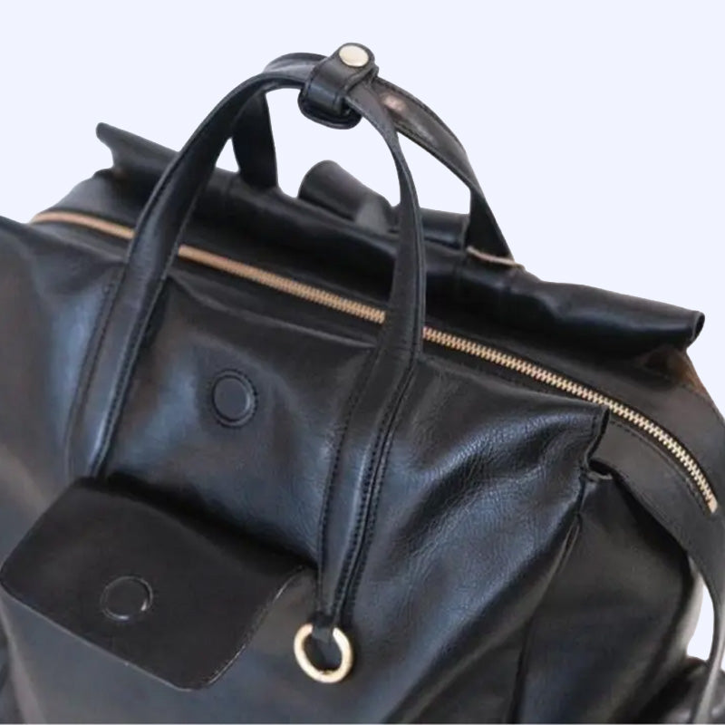Vegetable Tanned Leather Backpack Large Top Handle Work Bag with Laptop Compartment