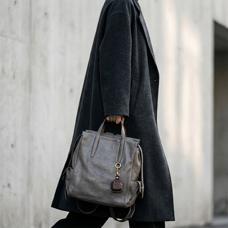 Vegetable-Tanned Leather Convertible Backpack Tote Laptop Work Bag with Luggage Sleeve