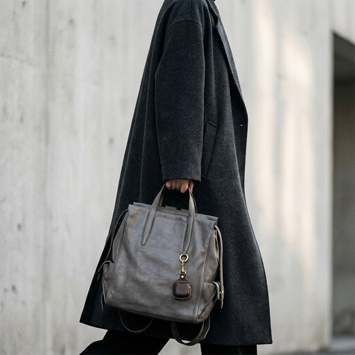 Vegetable-Tanned Leather Convertible Backpack Tote Laptop Work Bag with Luggage Sleeve