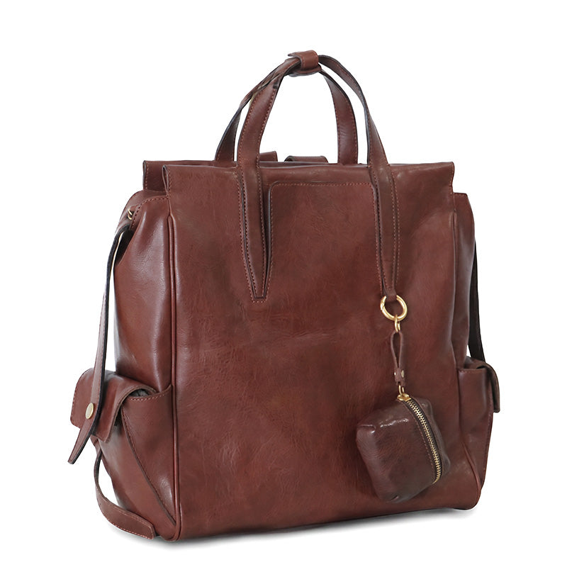 Vegetable-Tanned Leather Convertible Backpack Tote with Luggage Sleeve