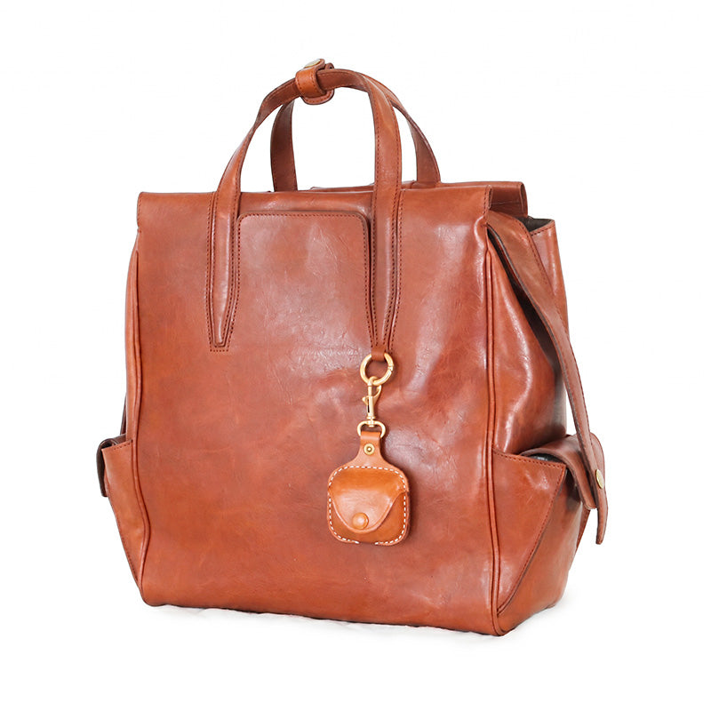 Vegetable-Tanned Leather Convertible Backpack Tote Laptop Work Bag with Luggage Sleeve
