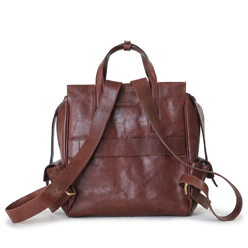 Vegetable-Tanned Leather Convertible Backpack Tote with Luggage Sleeve