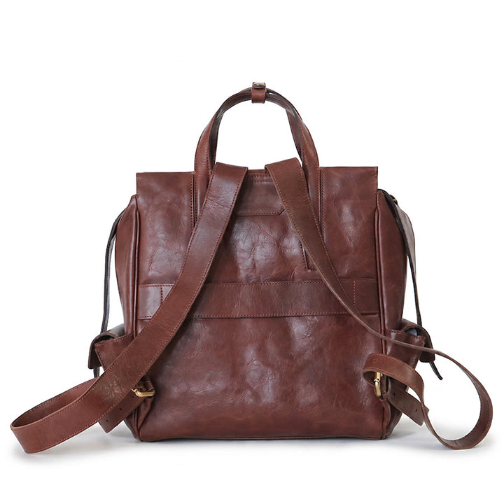 Vegetable-Tanned Leather Convertible Backpack Tote with Luggage Sleeve