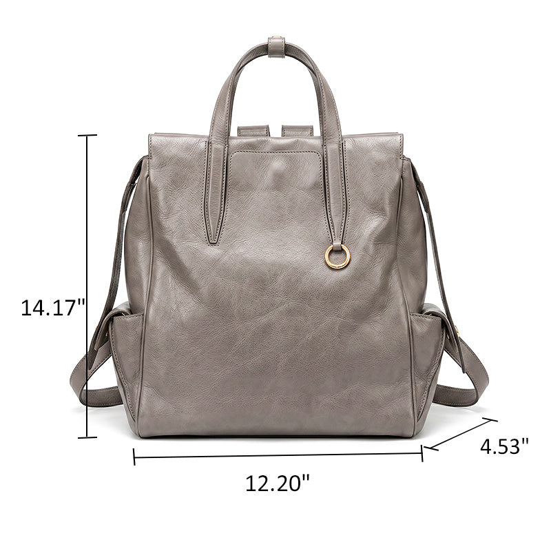 Vegetable-Tanned Leather Convertible Backpack Tote Laptop Work Bag with Luggage Sleeve