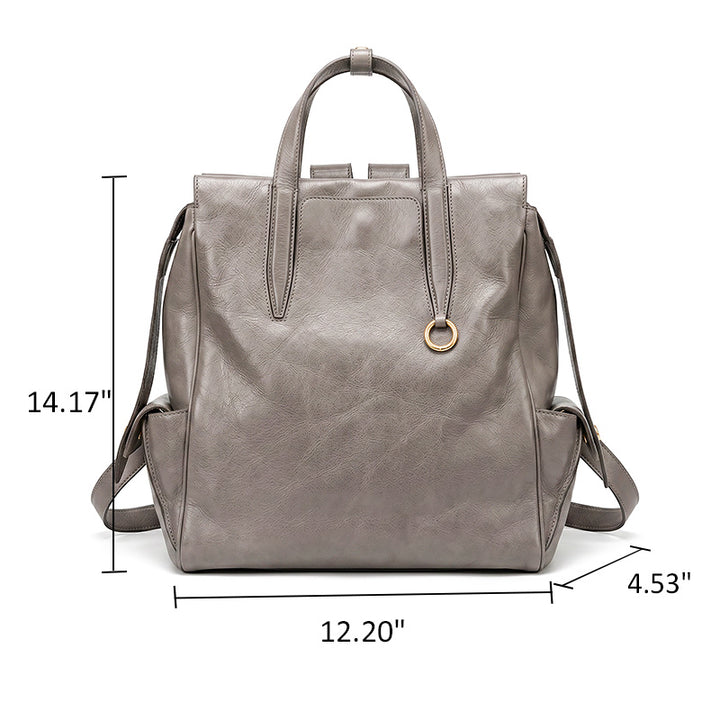 Vegetable-Tanned Leather Convertible Backpack Tote Laptop Work Bag with Luggage Sleeve