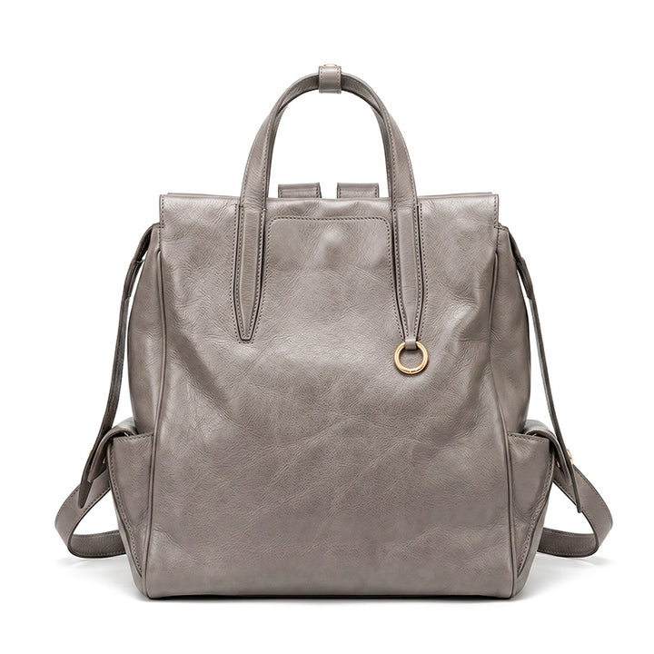 Vegetable-Tanned Leather Convertible Backpack Tote Laptop Work Bag with Luggage Sleeve