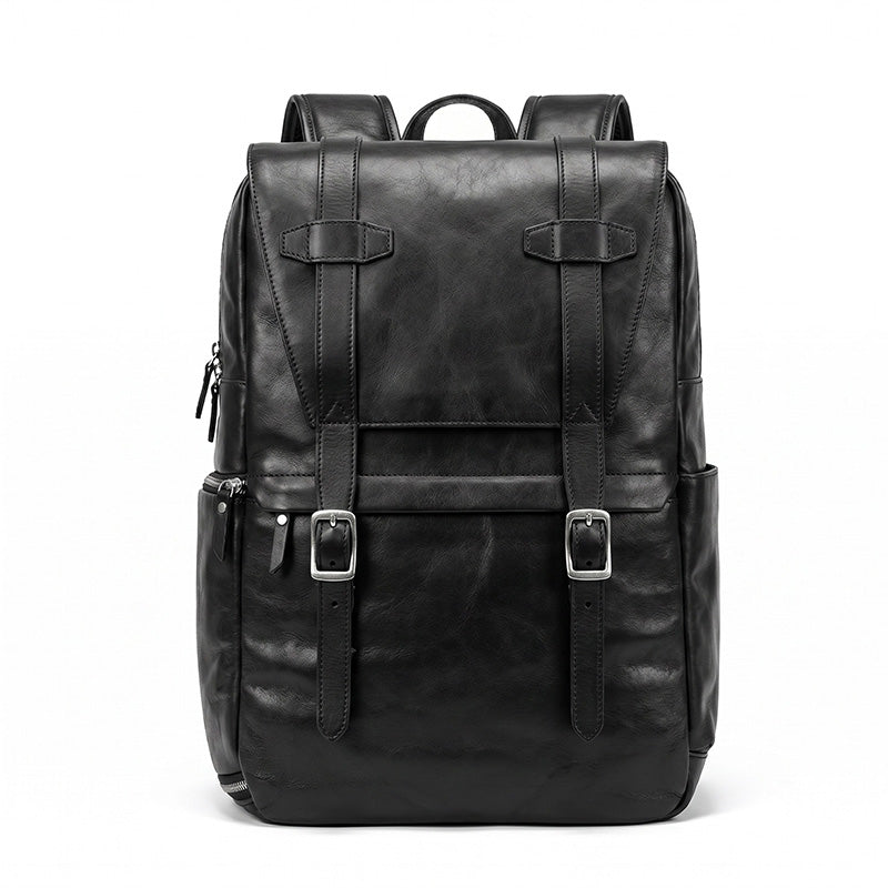 Vegetable-Tanned Leather Camera Backpack Photography Bag with Laptop Compartment
