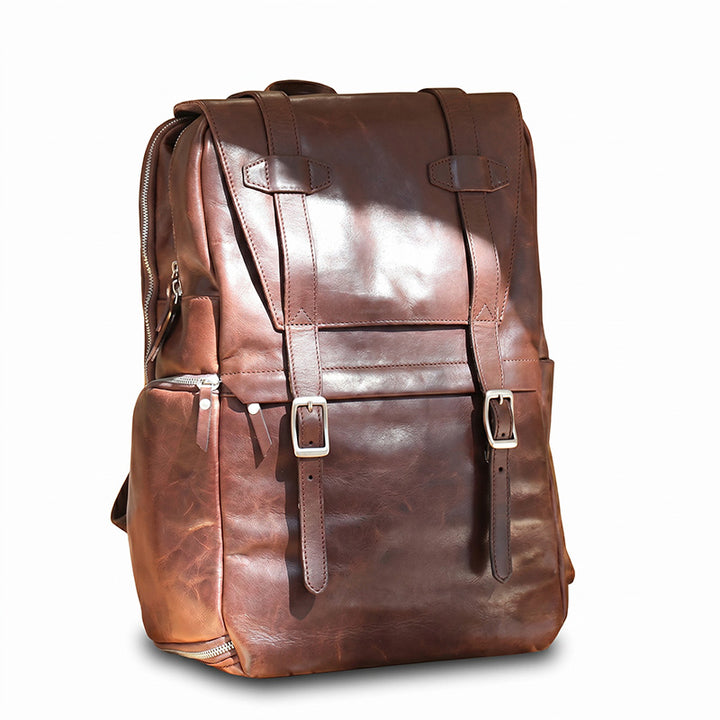 Vegetable-Tanned Leather Camera Backpack Photography Bag with Laptop Compartment