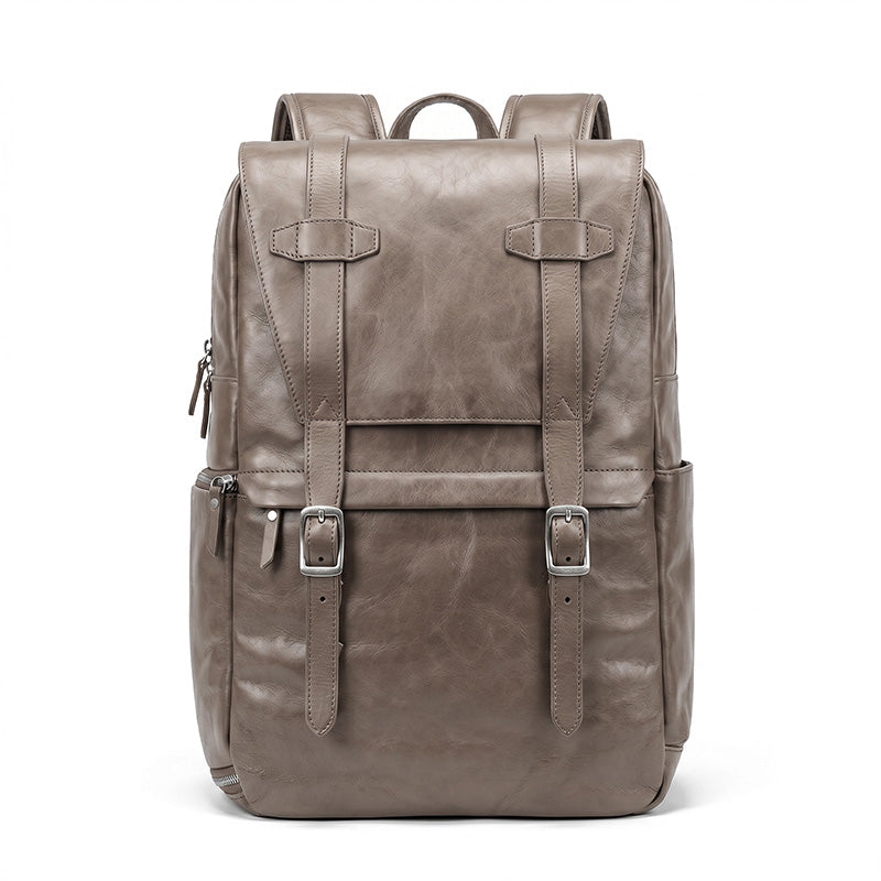 Vegetable-Tanned Leather Camera Backpack Photography Bag with Laptop Compartment