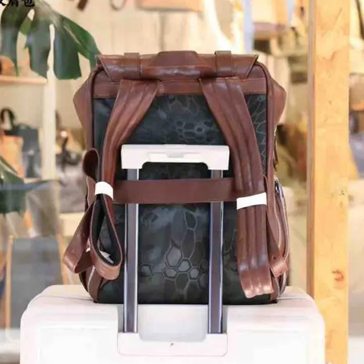Vegetable-Tanned Leather Camera Backpack Photography Bag with Laptop Compartment