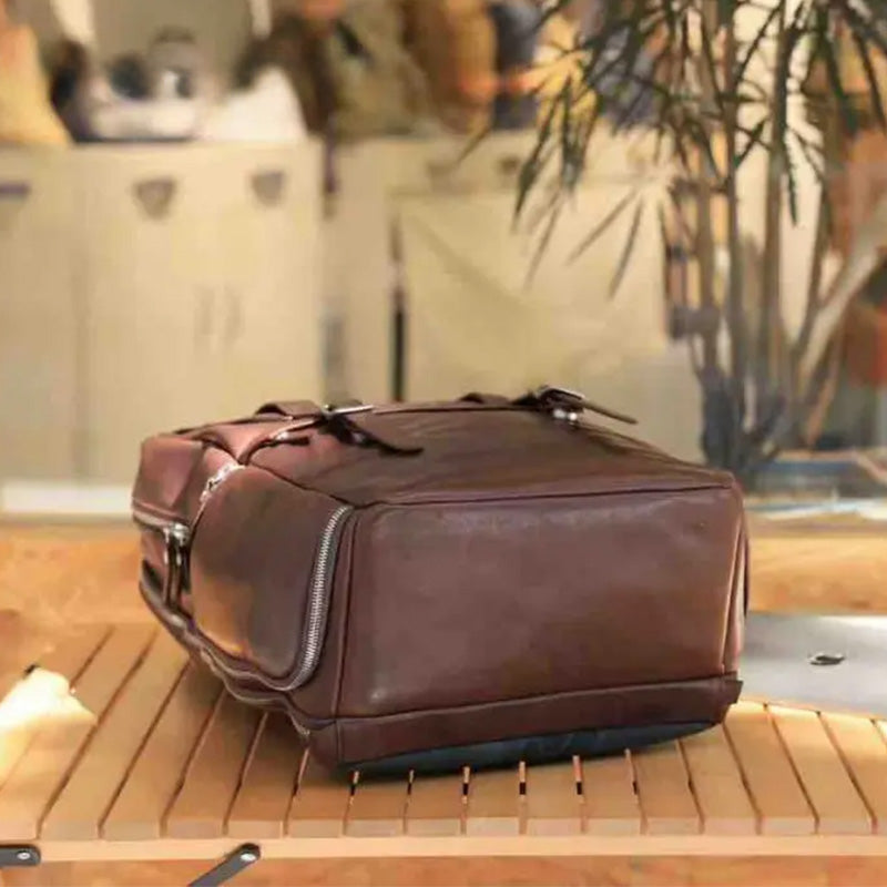 Vegetable-Tanned Leather Camera Backpack Photography Bag with Laptop Compartment