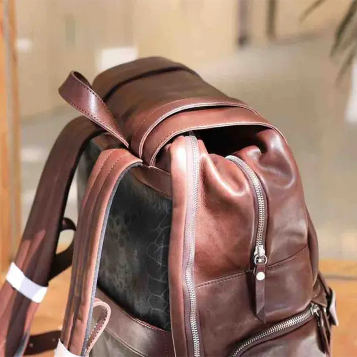 Vegetable-Tanned Leather Camera Backpack Photography Bag with Laptop Compartment