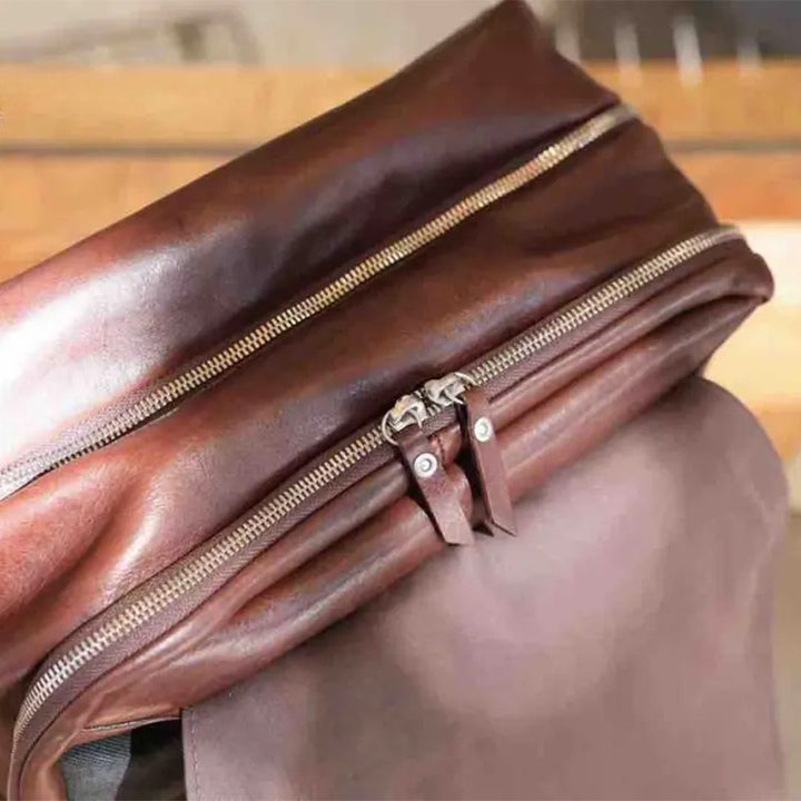 Vegetable-Tanned Leather Camera Backpack Photography Bag with Laptop Compartment