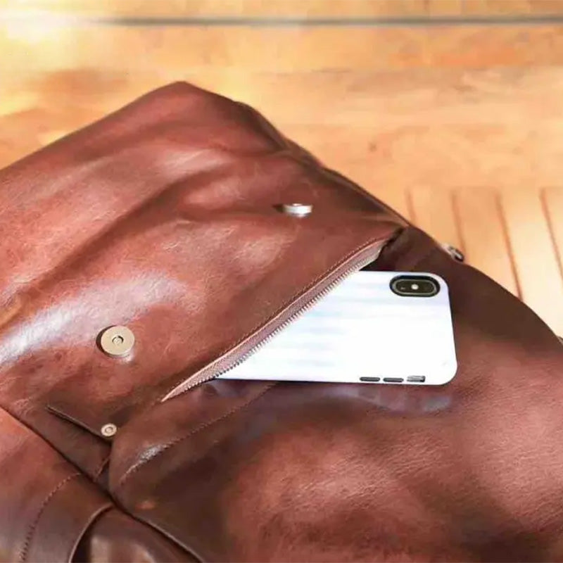 Vegetable-Tanned Leather Camera Backpack Photography Bag with Laptop Compartment