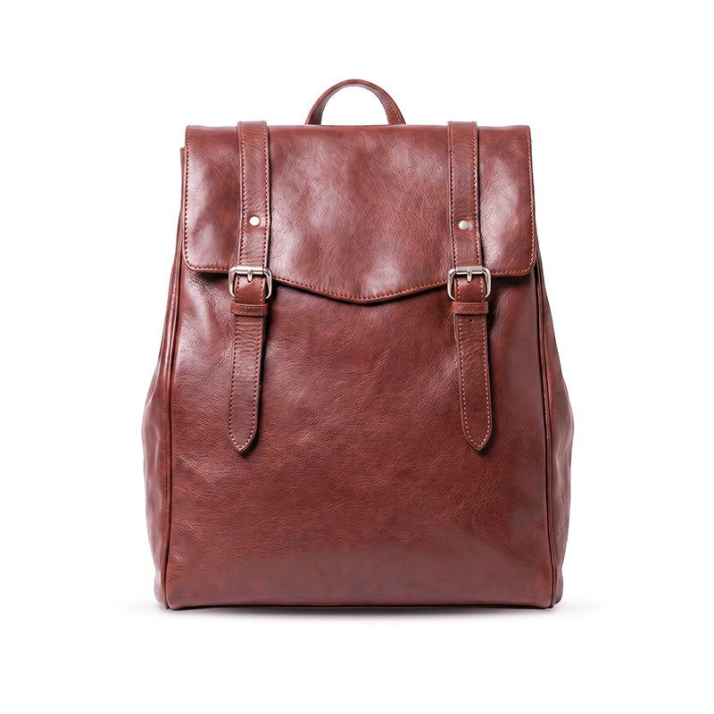 Vegetable-Tanned Leather Flap Backpack  Large Capacity Backpack for Women &amp; Men