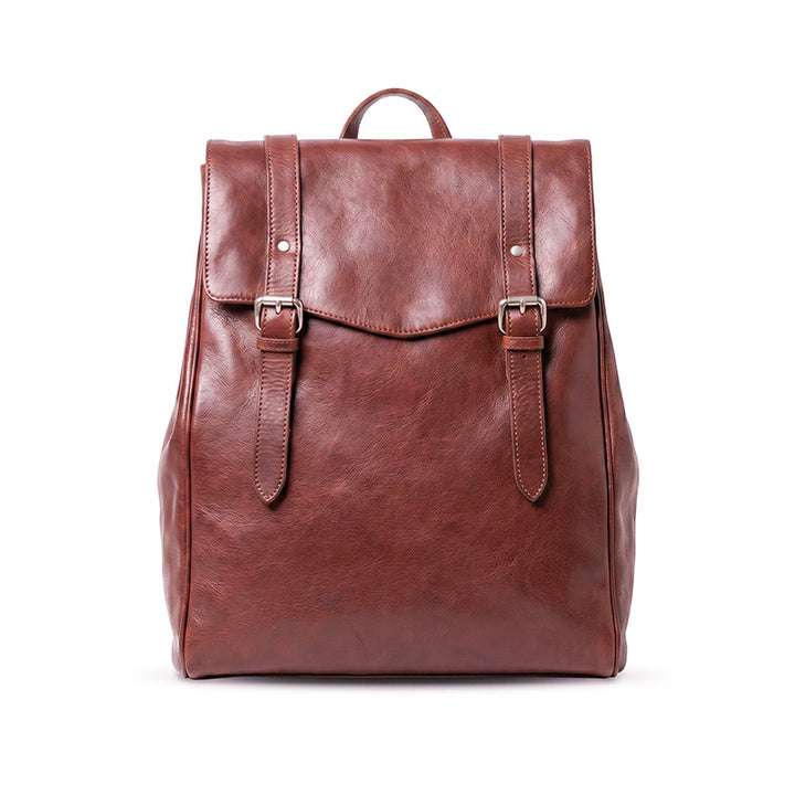 Vegetable-Tanned Leather Flap Backpack  Large Capacity Backpack for Women &amp; Men